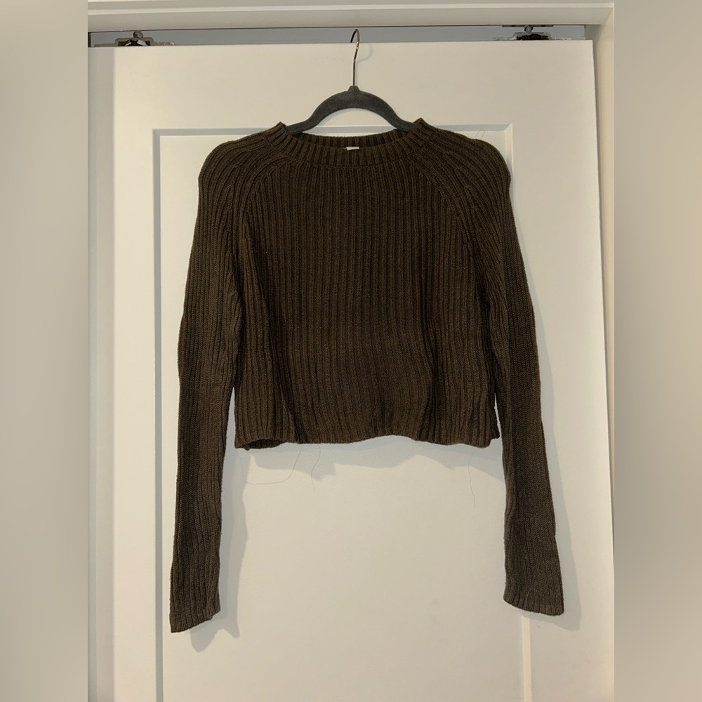 Green Ribbed Knit Women's Sweater